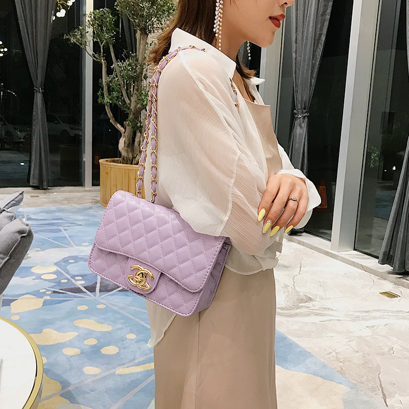A321  Ins Style Quilted Crossbody Bag, Women's Shoulder Bag with Chain & Lock