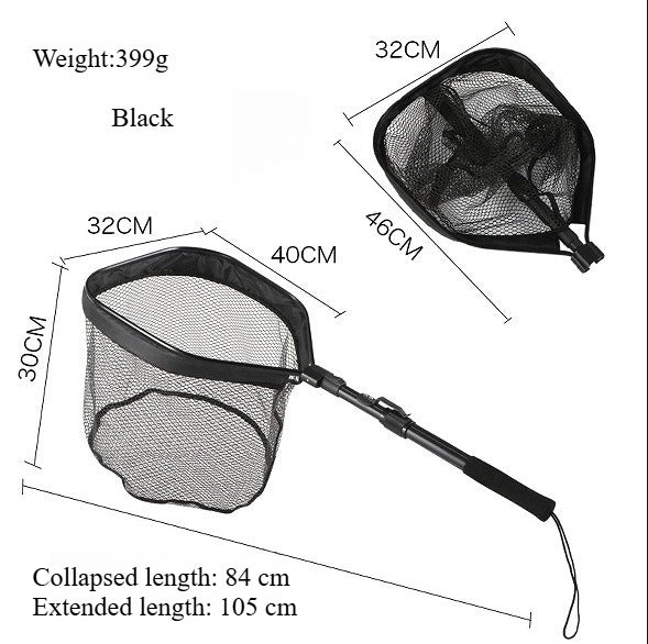 A221  Square Head Reinforced Silicone Landing Net, Foldable Portable Aluminum Alloy, Lure Stream Fishing Net