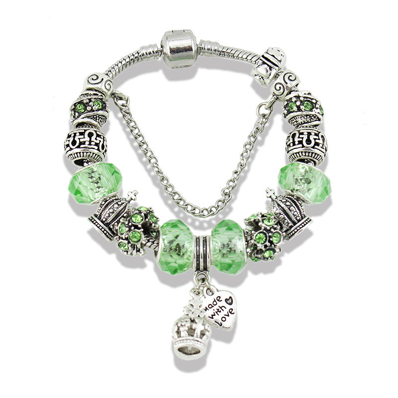Large-Hole Crystal Glass Bead Crown Pendant Bracelet