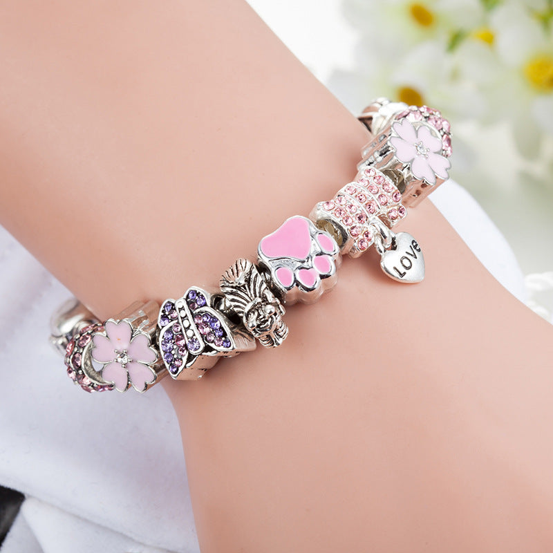 Butterfly Diamond-Studded Beaded Bracelet