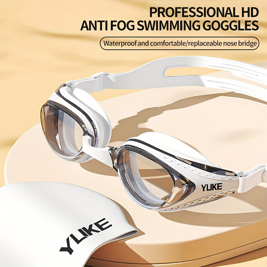 A332  Adult Swim Goggles with Replaceable Nose Bridge, White Frame