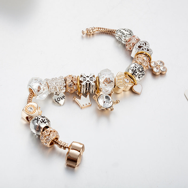 Crown Heart Snowflake Pendant Crystal Bead Bracelet