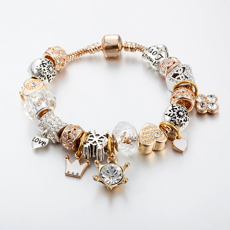 Crown Heart Snowflake Pendant Crystal Bead Bracelet