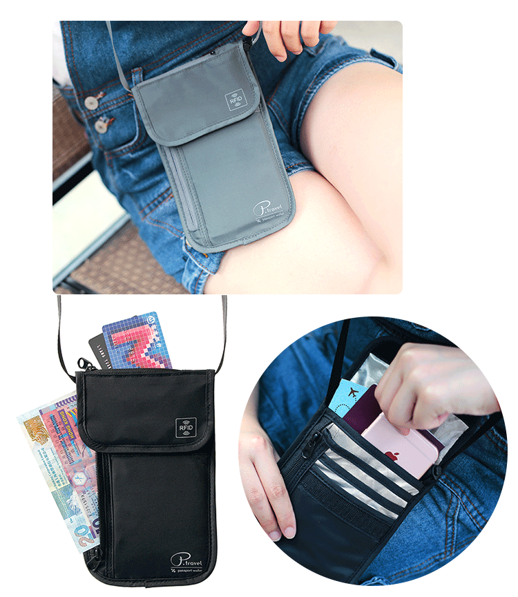 A298  P.travel Travel Document Organizer RFID-Protected Neck-Wear Crossbody Wallet for Tickets and Cards