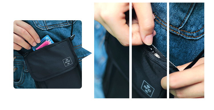A298  P.travel Travel Document Organizer RFID-Protected Neck-Wear Crossbody Wallet for Tickets and Cards