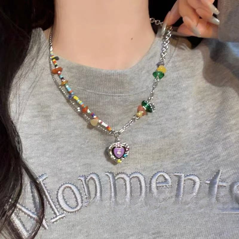 A301  Fashion Dopamine Beaded Cat Necklace, Personality Sweet Style All-Match Choker Jewelry