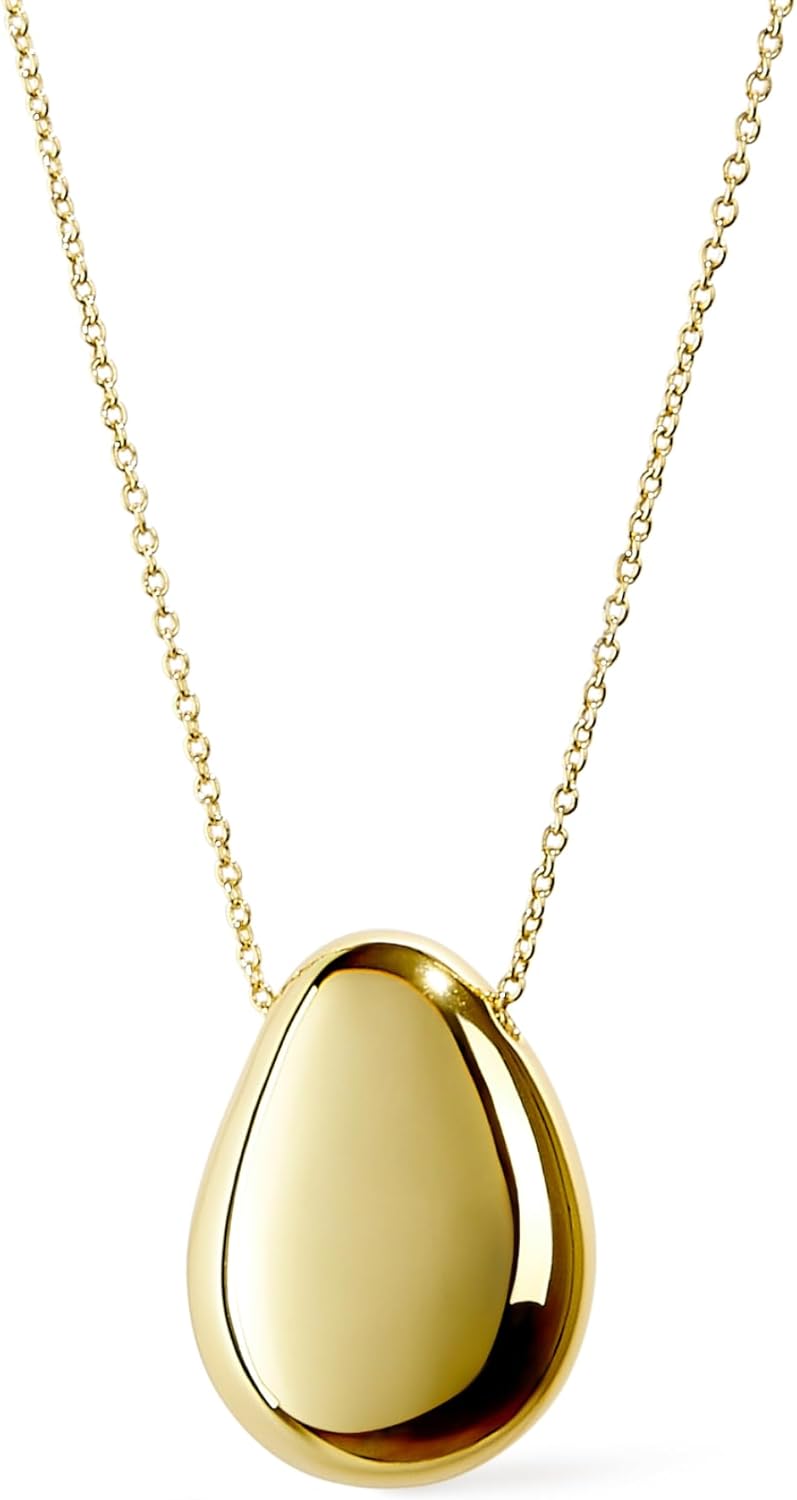 Pebble Pendant Necklace—14K Gold-Plated & Rhodium-Plated Silver Fashion Teardrop Necklace with Lobster Clasp—Hypoallergenic Materials, Water-Resistant & Sweat-Proof, Jewelry That Never Fades