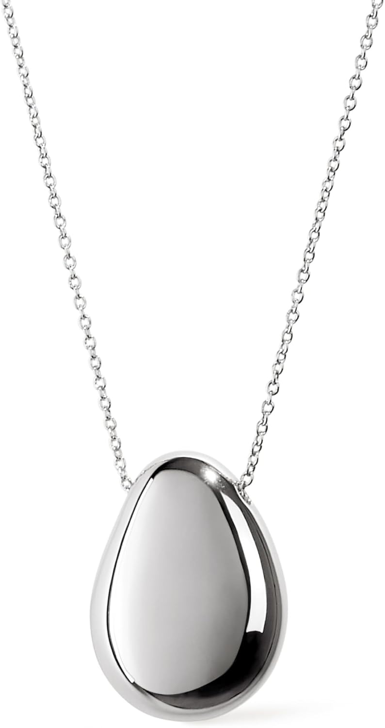 Pebble Pendant Necklace—14K Gold-Plated & Rhodium-Plated Silver Fashion Teardrop Necklace with Lobster Clasp—Hypoallergenic Materials, Water-Resistant & Sweat-Proof, Jewelry That Never Fades