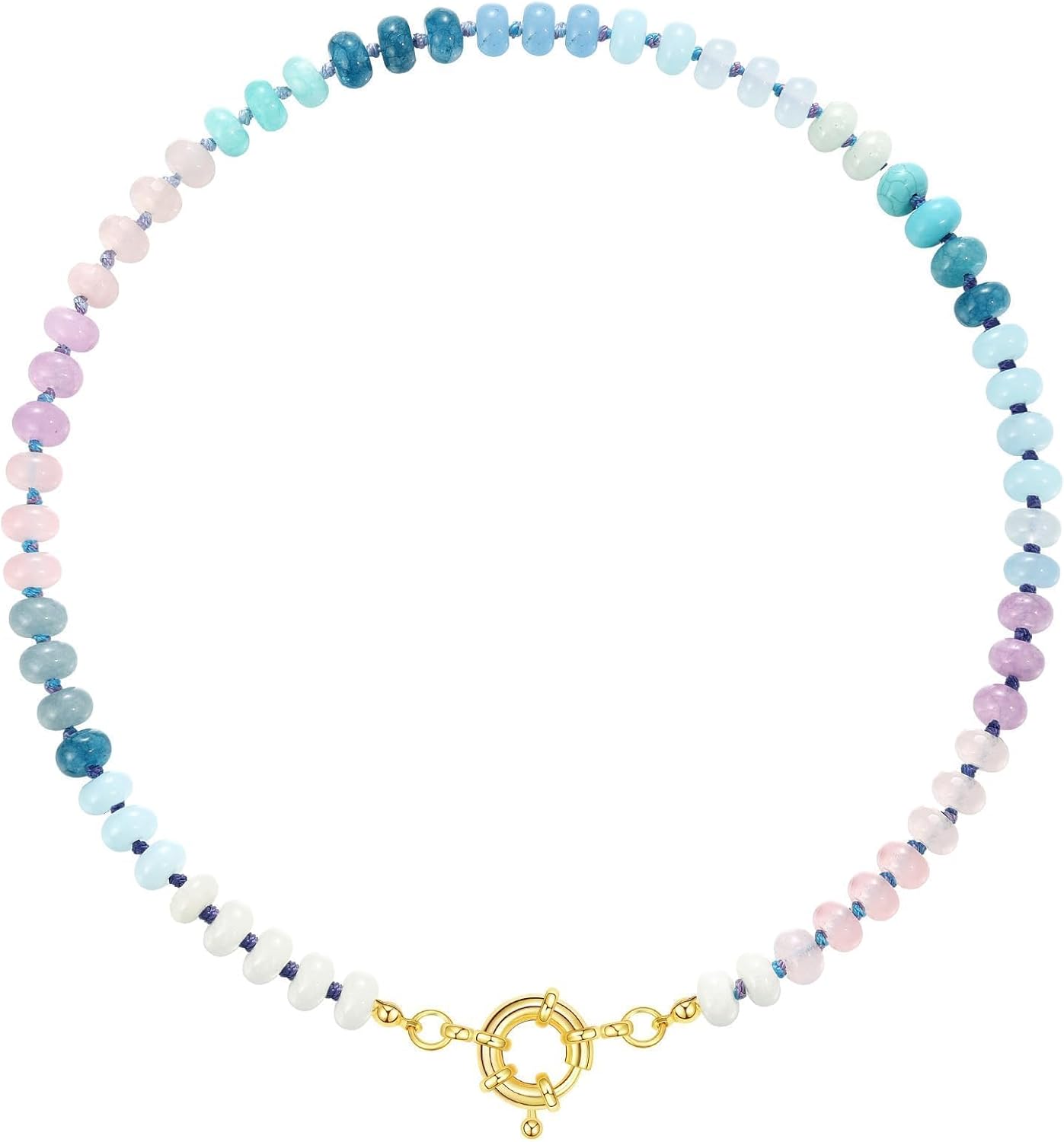 Beaded Gemstone Necklace for Women, Colorful Boho Bead Choker Natural Stone Surfer Beach Necklaces 14K Gold Plated Summer Handmade Jewelry