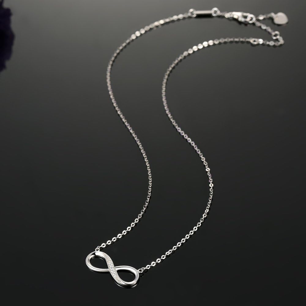 Infinity Pendant Necklace for Women, 925 Sterling Silver Love Heart Necklace Fine Jewelry
