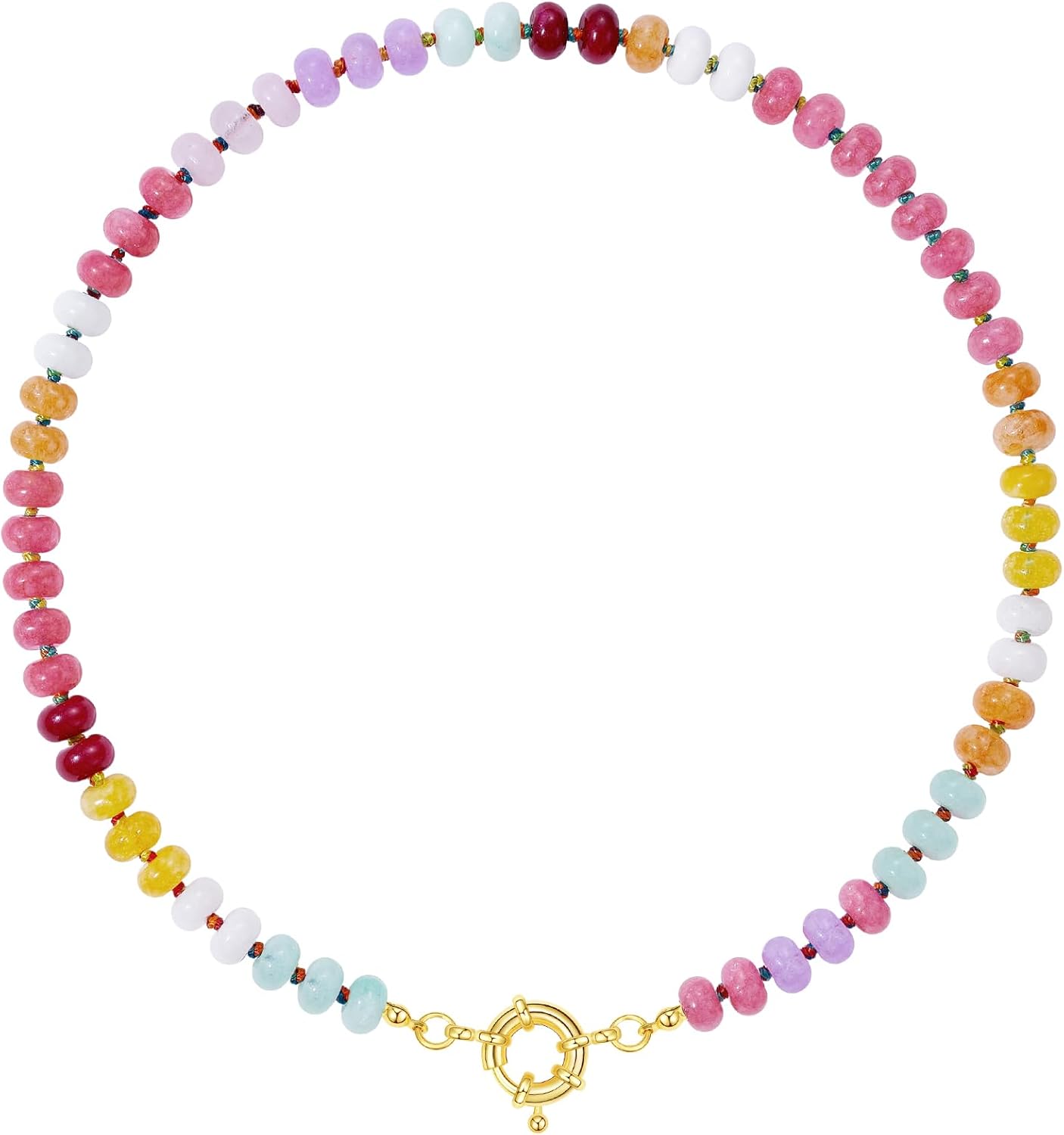 Beaded Gemstone Necklace for Women, Colorful Boho Bead Choker Natural Stone Surfer Beach Necklaces 14K Gold Plated Summer Handmade Jewelry