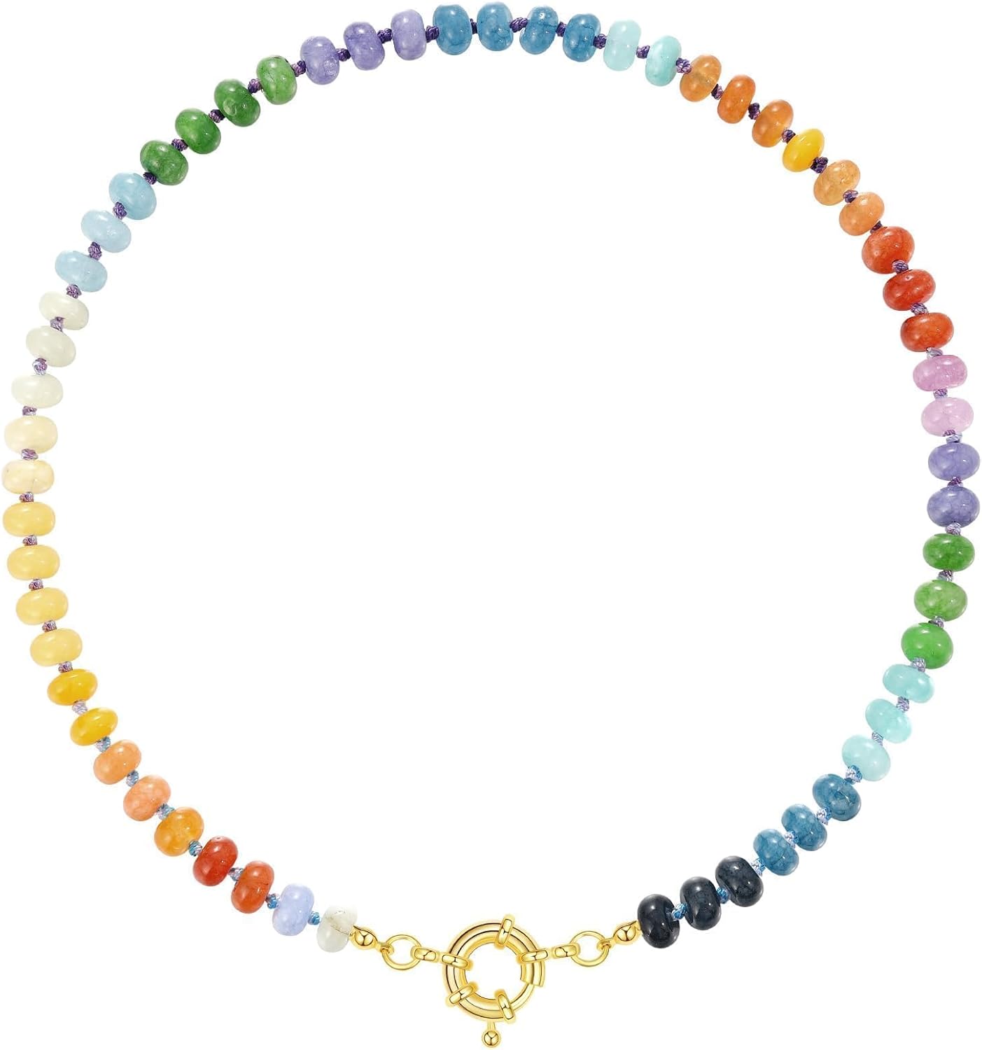 Beaded Gemstone Necklace for Women, Colorful Boho Bead Choker Natural Stone Surfer Beach Necklaces 14K Gold Plated Summer Handmade Jewelry