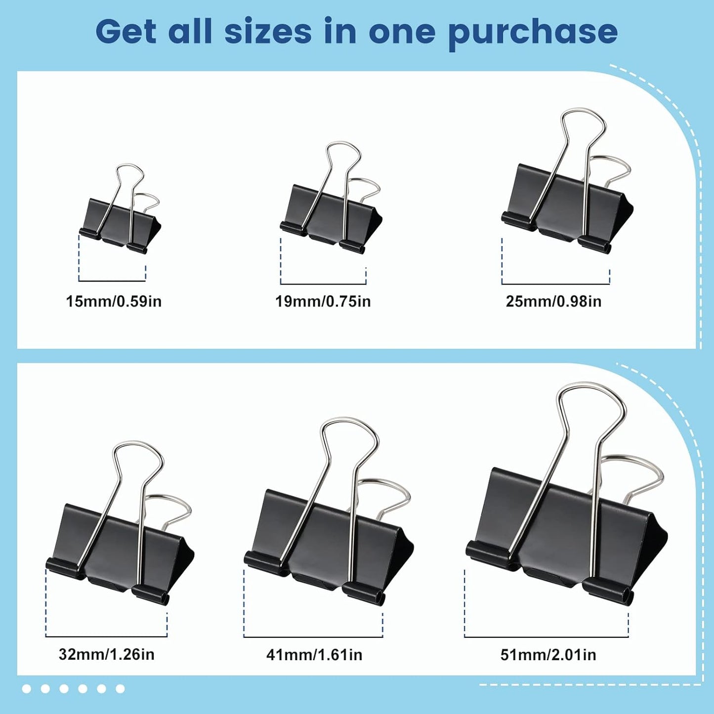 A324  208 PCS Binder Clips Paper Clamps Assorted Sizes, Metal Paper Binder Clip, Black Binding Paperwork Clamp Bulk, School Teachers Office Supplies