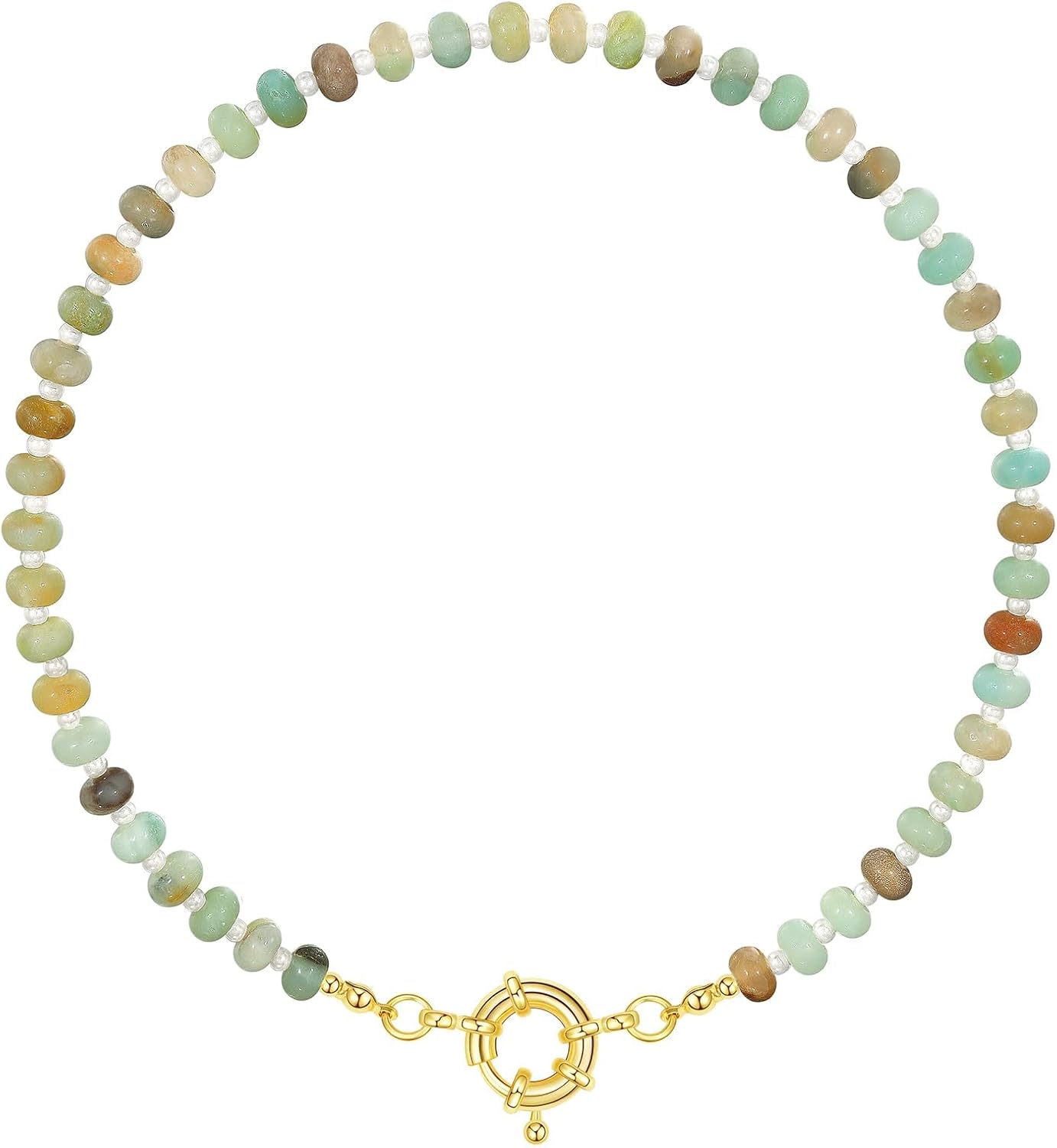Beaded Gemstone Necklace for Women, Colorful Boho Bead Choker Natural Stone Surfer Beach Necklaces 14K Gold Plated Summer Handmade Jewelry