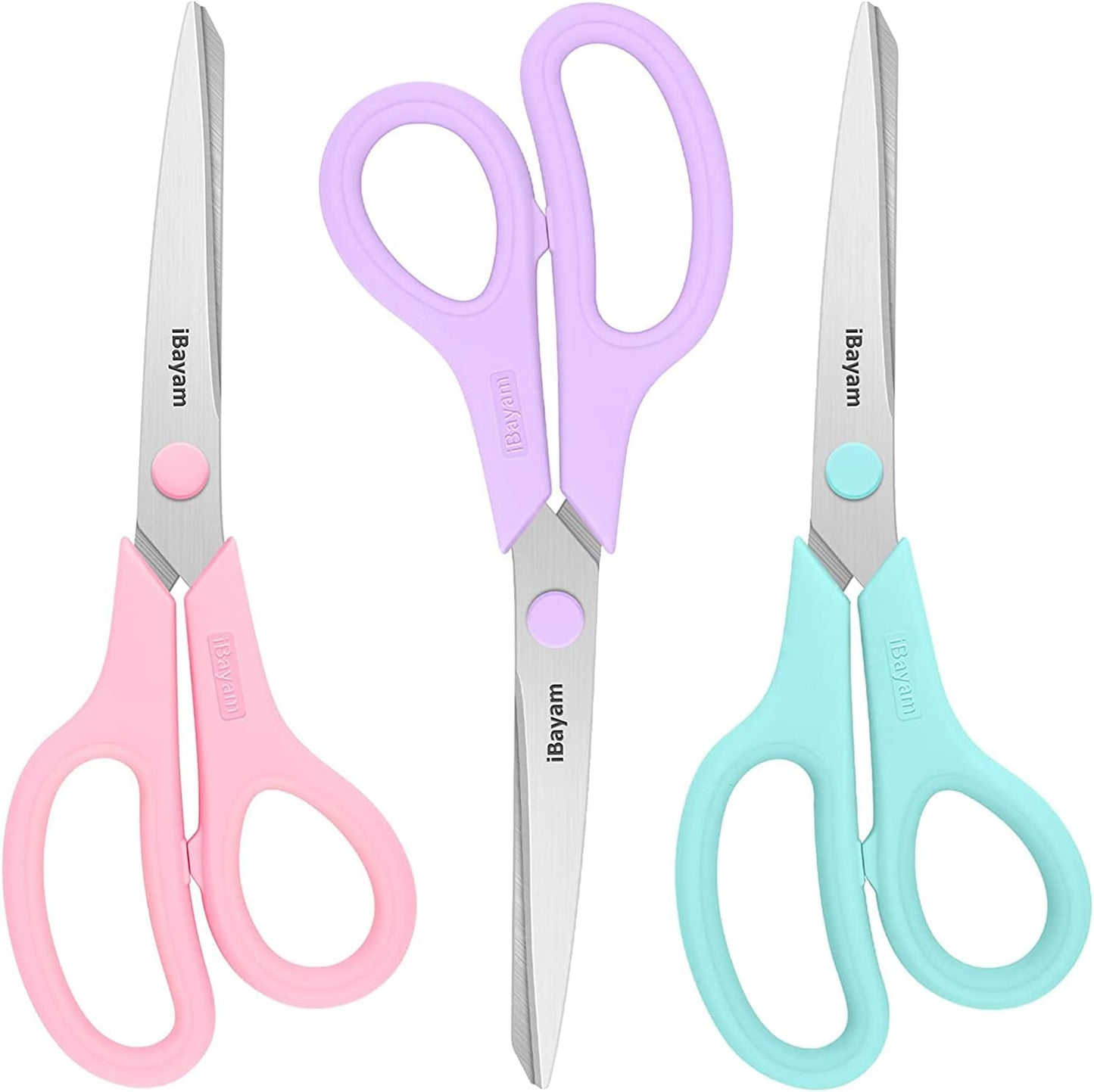 A327  Scissors, iBayam 8" All Purpose Scissors Bulk 3-Pack, Ultra Sharp 2.5mm Thick Blade Shears Comfort-Grip for Office Desk Accessories Sewing Fabric Home Craft Teacher School Supplies, Right/Left Handed
