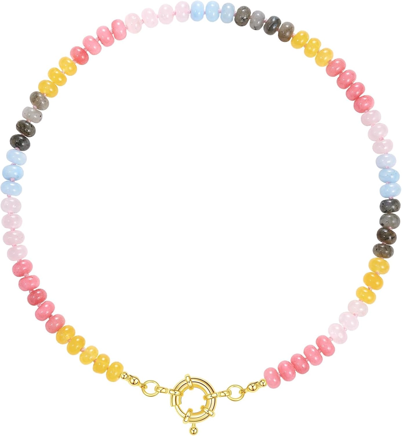 Beaded Gemstone Necklace for Women, Colorful Boho Bead Choker Natural Stone Surfer Beach Necklaces 14K Gold Plated Summer Handmade Jewelry