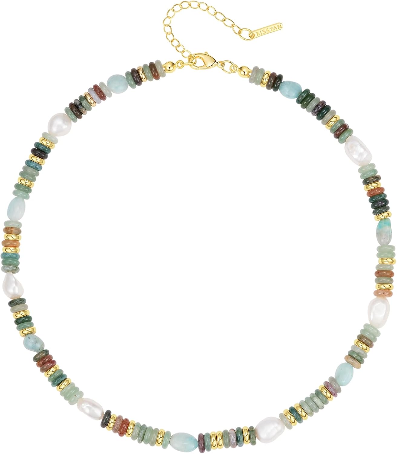Beaded Gemstone Necklace for Women, Colorful Boho Bead Choker Natural Stone Surfer Beach Necklaces 14K Gold Plated Summer Handmade Jewelry