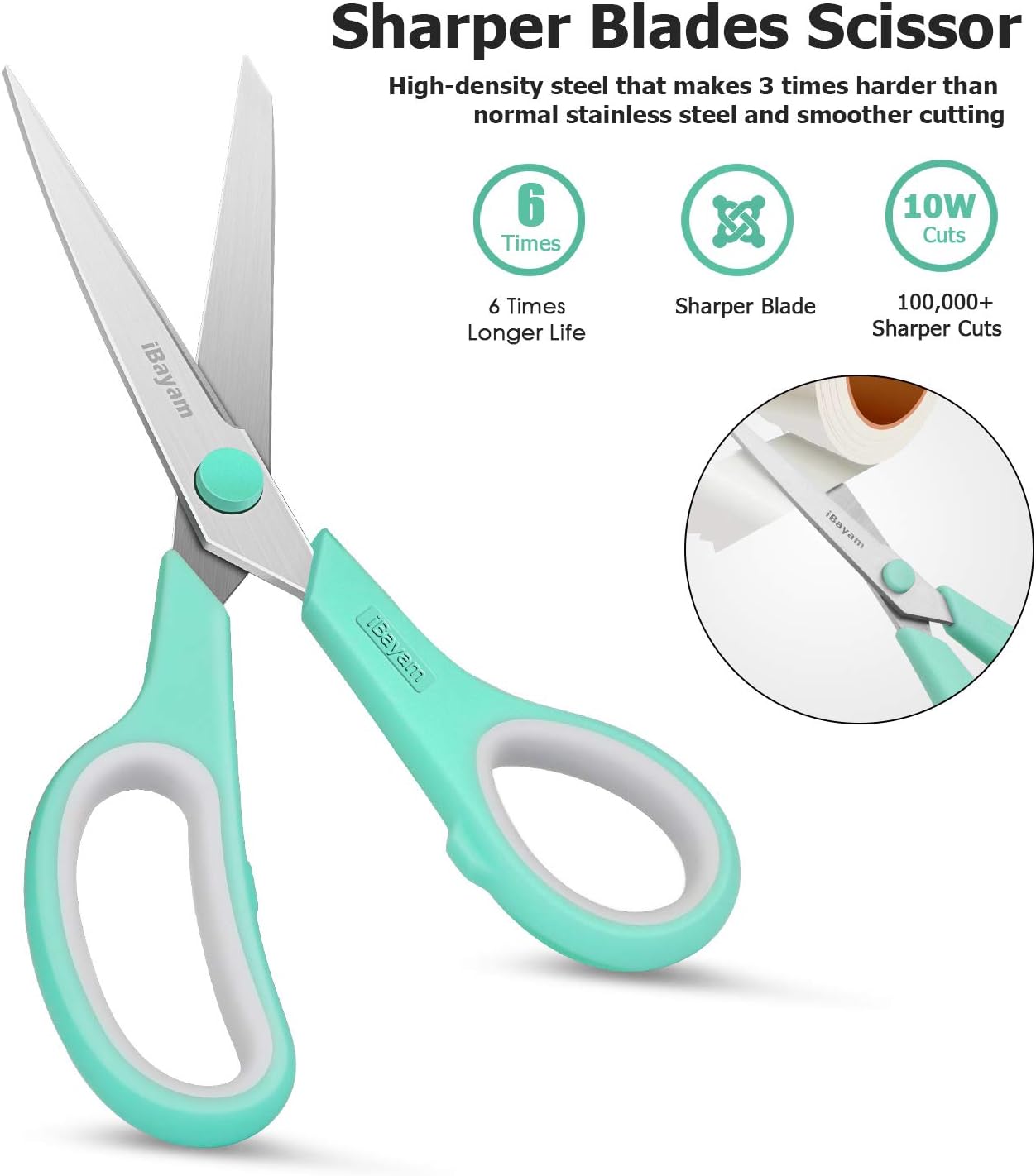 A327  Scissors, iBayam 8" All Purpose Scissors Bulk 3-Pack, Ultra Sharp 2.5mm Thick Blade Shears Comfort-Grip for Office Desk Accessories Sewing Fabric Home Craft Teacher School Supplies, Right/Left Handed