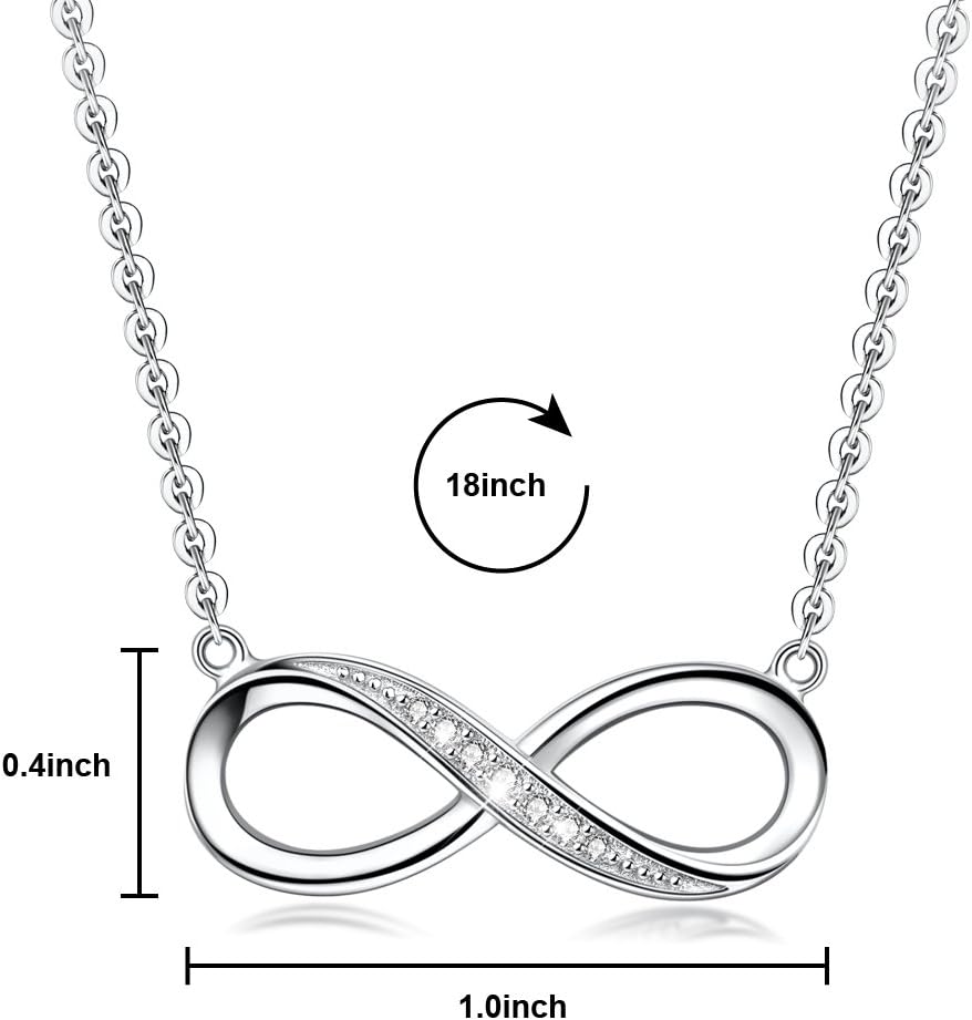 Infinity Pendant Necklace for Women, 925 Sterling Silver Love Heart Necklace Fine Jewelry