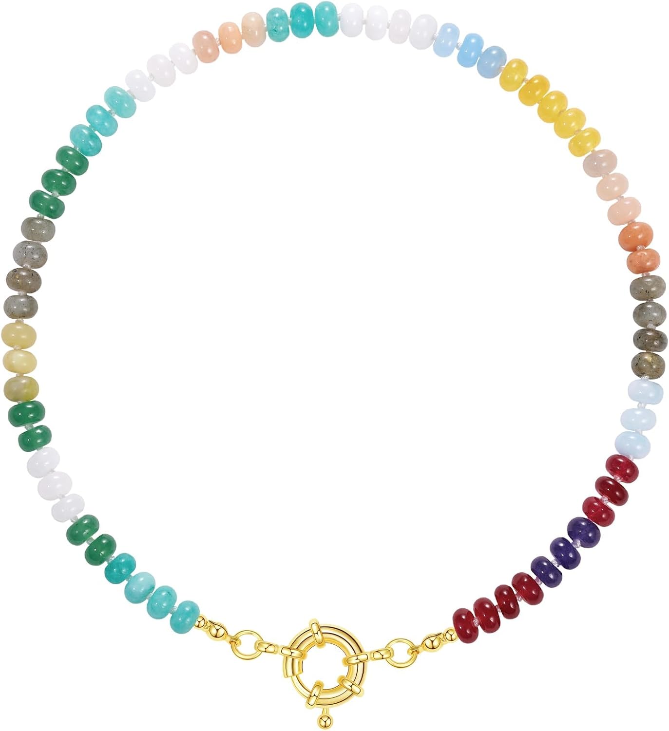 Beaded Gemstone Necklace for Women, Colorful Boho Bead Choker Natural Stone Surfer Beach Necklaces 14K Gold Plated Summer Handmade Jewelry