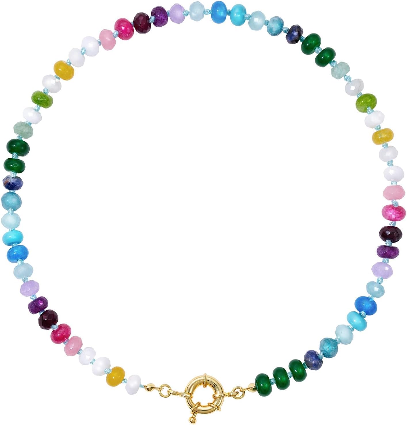 Beaded Gemstone Necklace for Women, Colorful Boho Bead Choker Natural Stone Surfer Beach Necklaces 14K Gold Plated Summer Handmade Jewelry