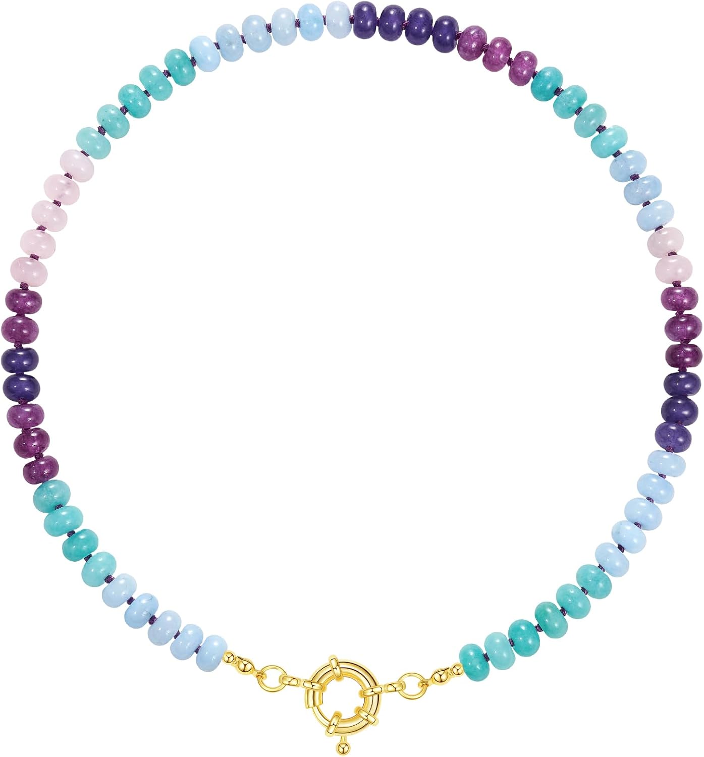 Beaded Gemstone Necklace for Women, Colorful Boho Bead Choker Natural Stone Surfer Beach Necklaces 14K Gold Plated Summer Handmade Jewelry