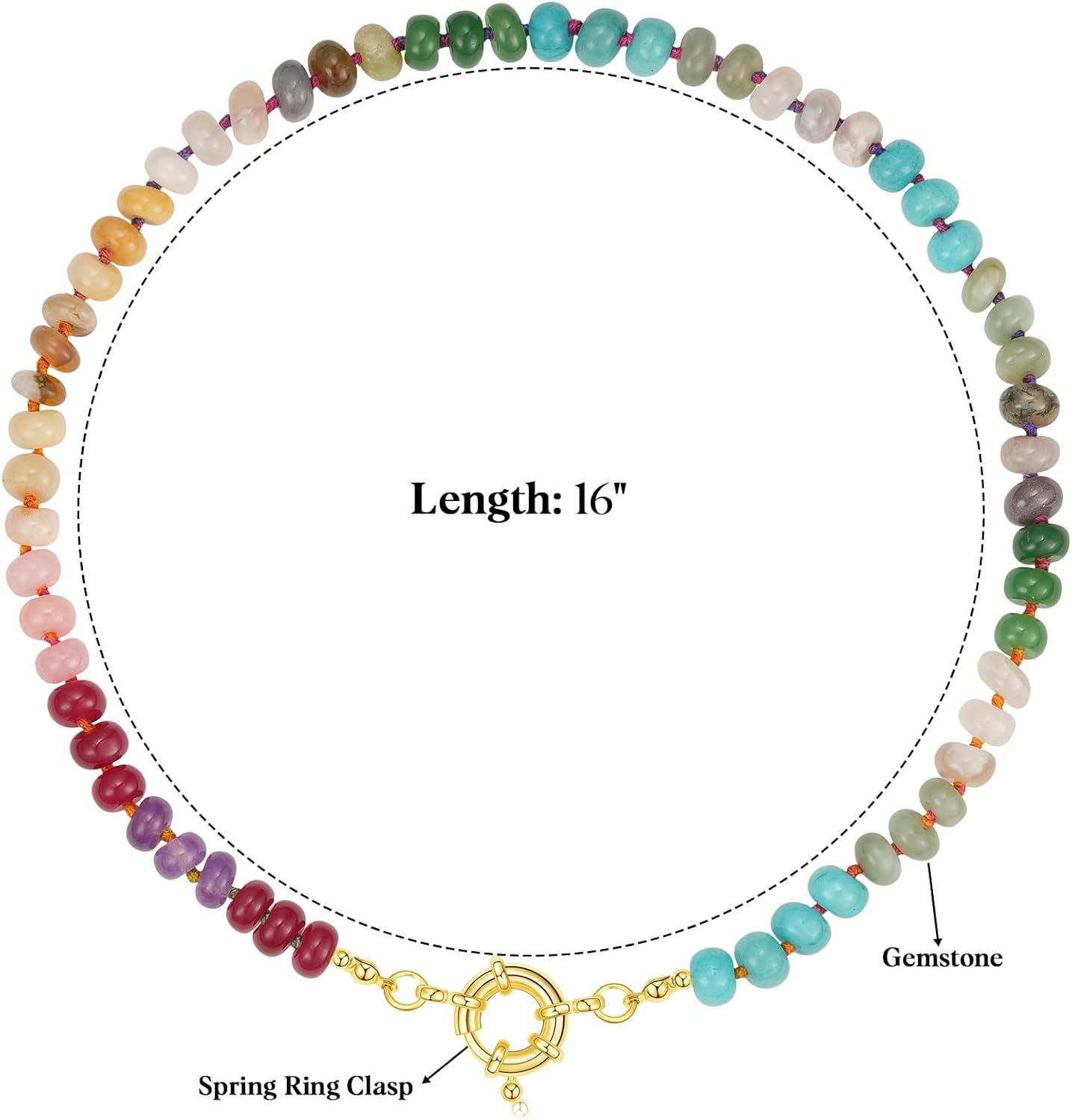 Beaded Gemstone Necklace for Women, Colorful Boho Bead Choker Natural Stone Surfer Beach Necklaces 14K Gold Plated Summer Handmade Jewelry