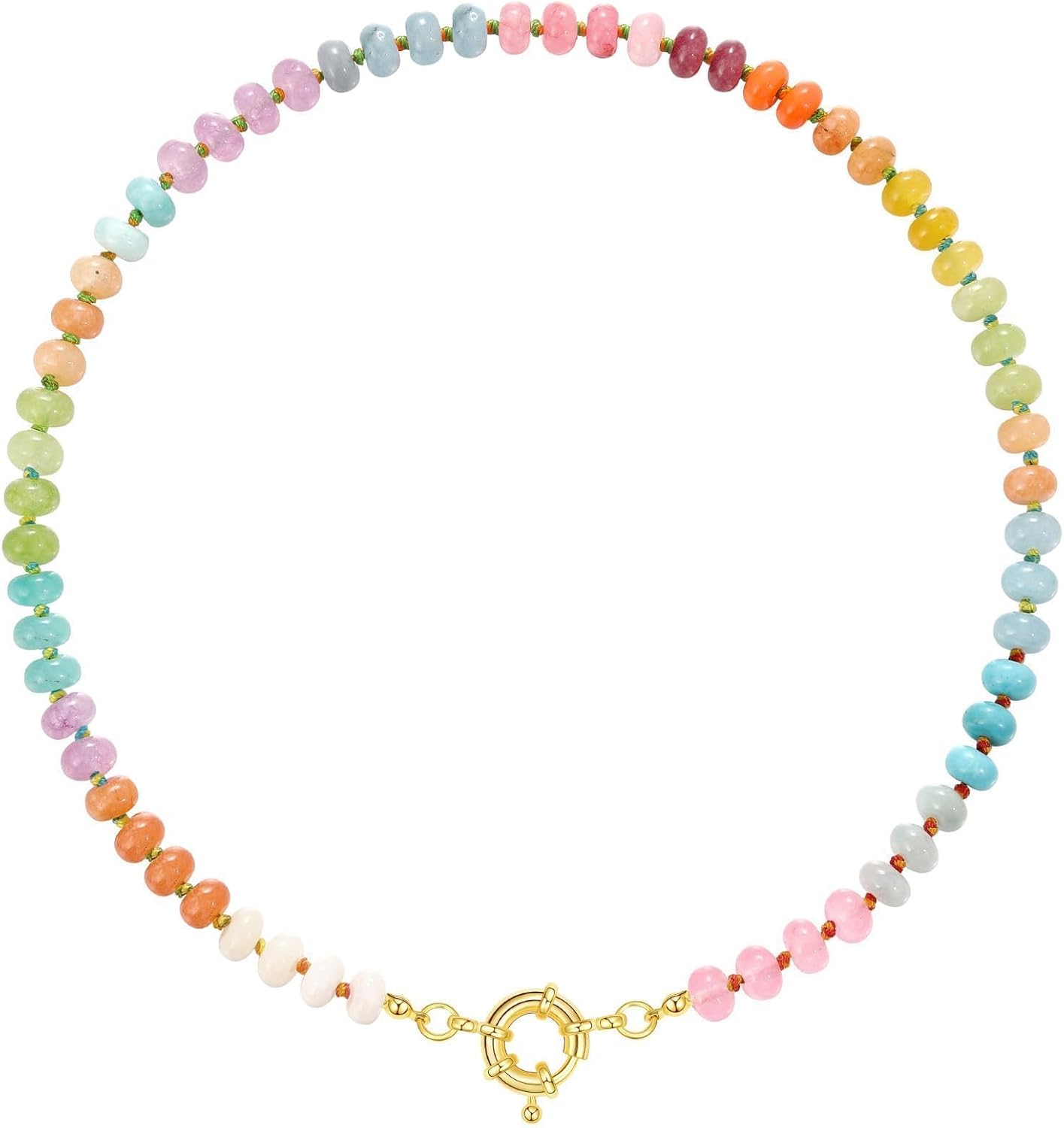 Beaded Gemstone Necklace for Women, Colorful Boho Bead Choker Natural Stone Surfer Beach Necklaces 14K Gold Plated Summer Handmade Jewelry