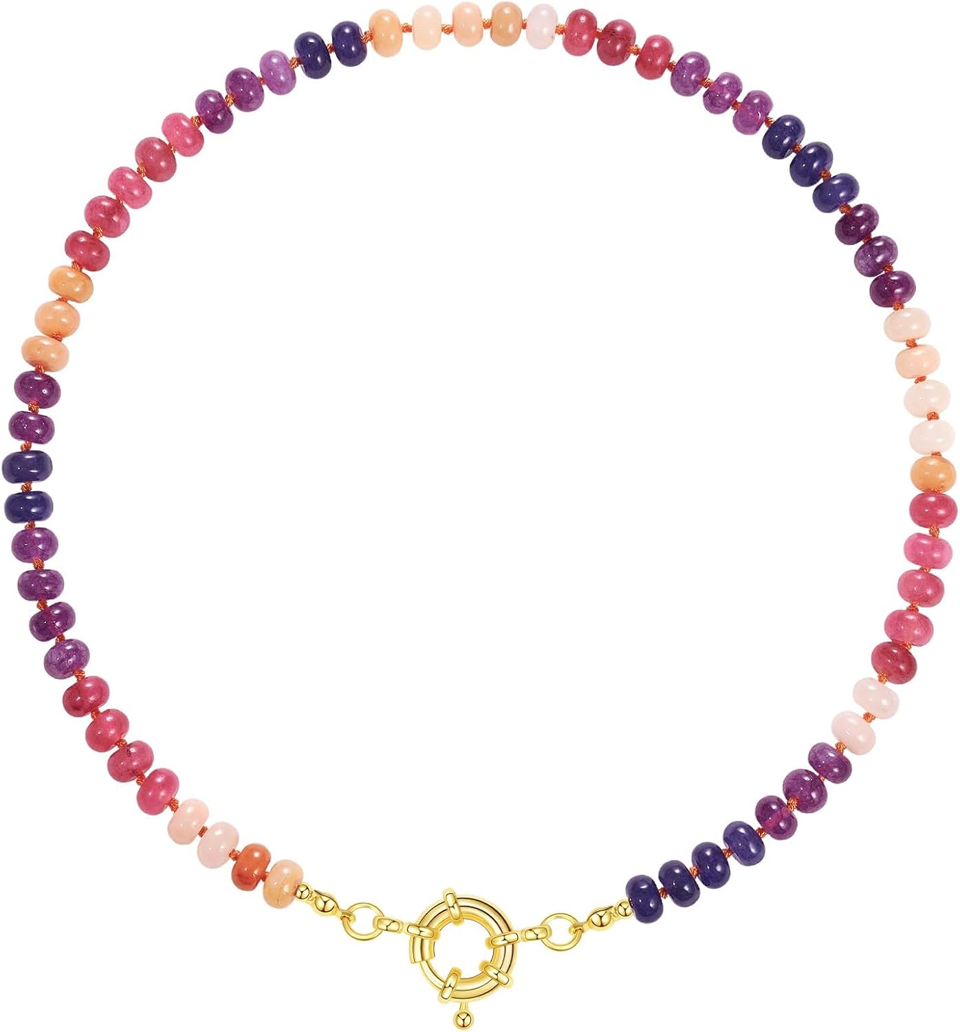 Beaded Gemstone Necklace for Women, Colorful Boho Bead Choker Natural Stone Surfer Beach Necklaces 14K Gold Plated Summer Handmade Jewelry