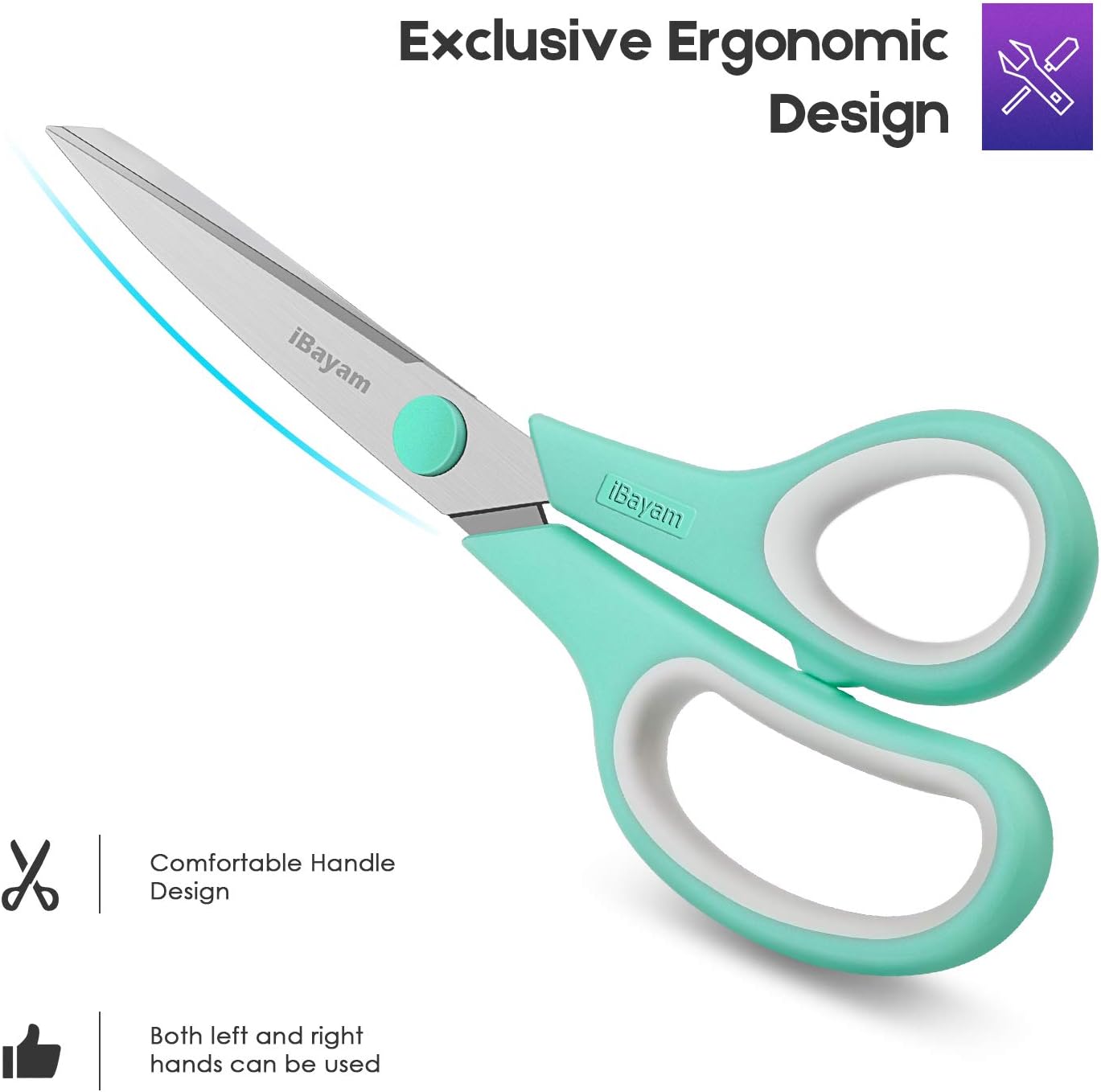 A327  Scissors, iBayam 8" All Purpose Scissors Bulk 3-Pack, Ultra Sharp 2.5mm Thick Blade Shears Comfort-Grip for Office Desk Accessories Sewing Fabric Home Craft Teacher School Supplies, Right/Left Handed