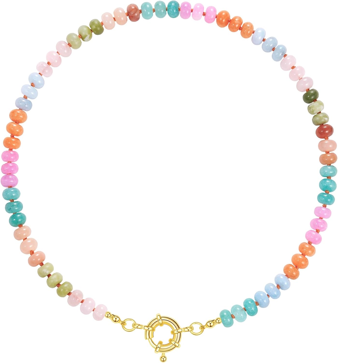 Beaded Gemstone Necklace for Women, Colorful Boho Bead Choker Natural Stone Surfer Beach Necklaces 14K Gold Plated Summer Handmade Jewelry