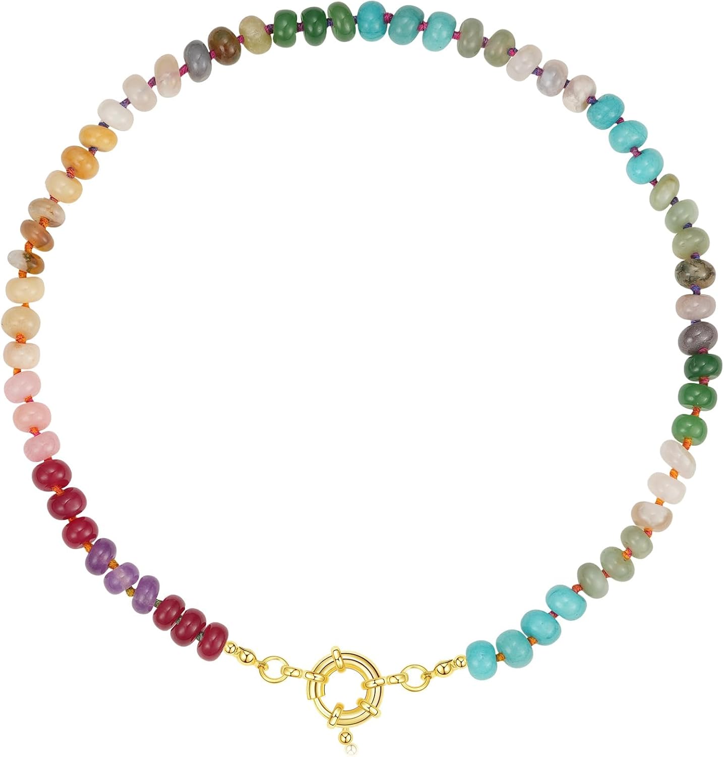 Beaded Gemstone Necklace for Women, Colorful Boho Bead Choker Natural Stone Surfer Beach Necklaces 14K Gold Plated Summer Handmade Jewelry
