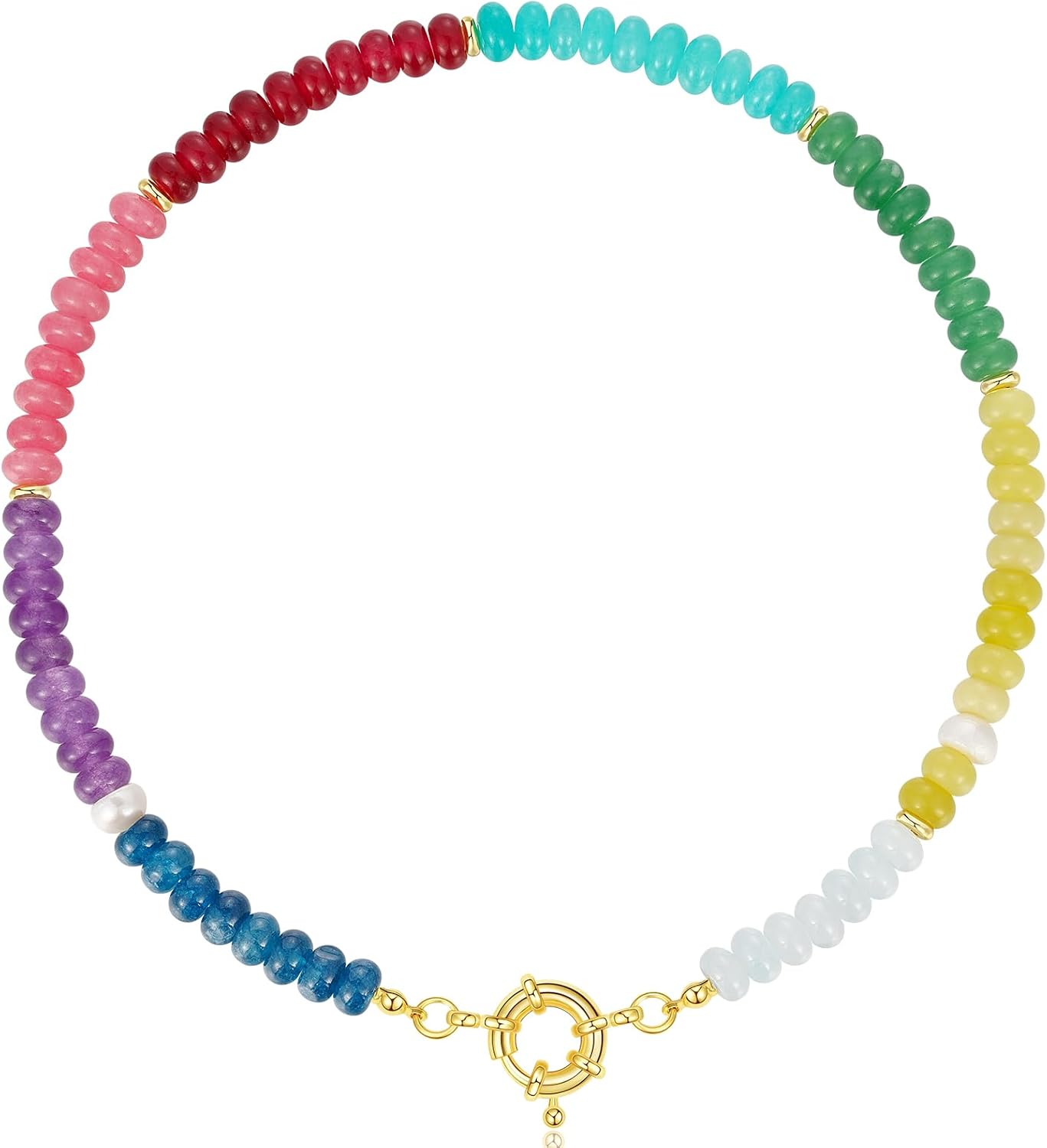 Beaded Gemstone Necklace for Women, Colorful Boho Bead Choker Natural Stone Surfer Beach Necklaces 14K Gold Plated Summer Handmade Jewelry