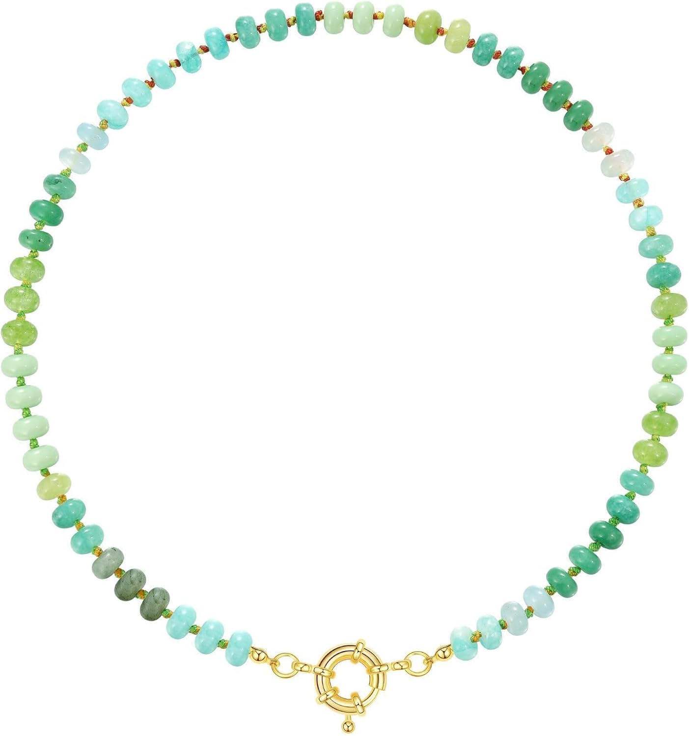 Beaded Gemstone Necklace for Women, Colorful Boho Bead Choker Natural Stone Surfer Beach Necklaces 14K Gold Plated Summer Handmade Jewelry