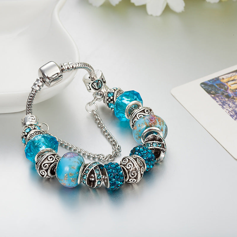 High-Quality, Hot-Selling Multi-Color Crystal Large-Hole Glass Bead Bracelet