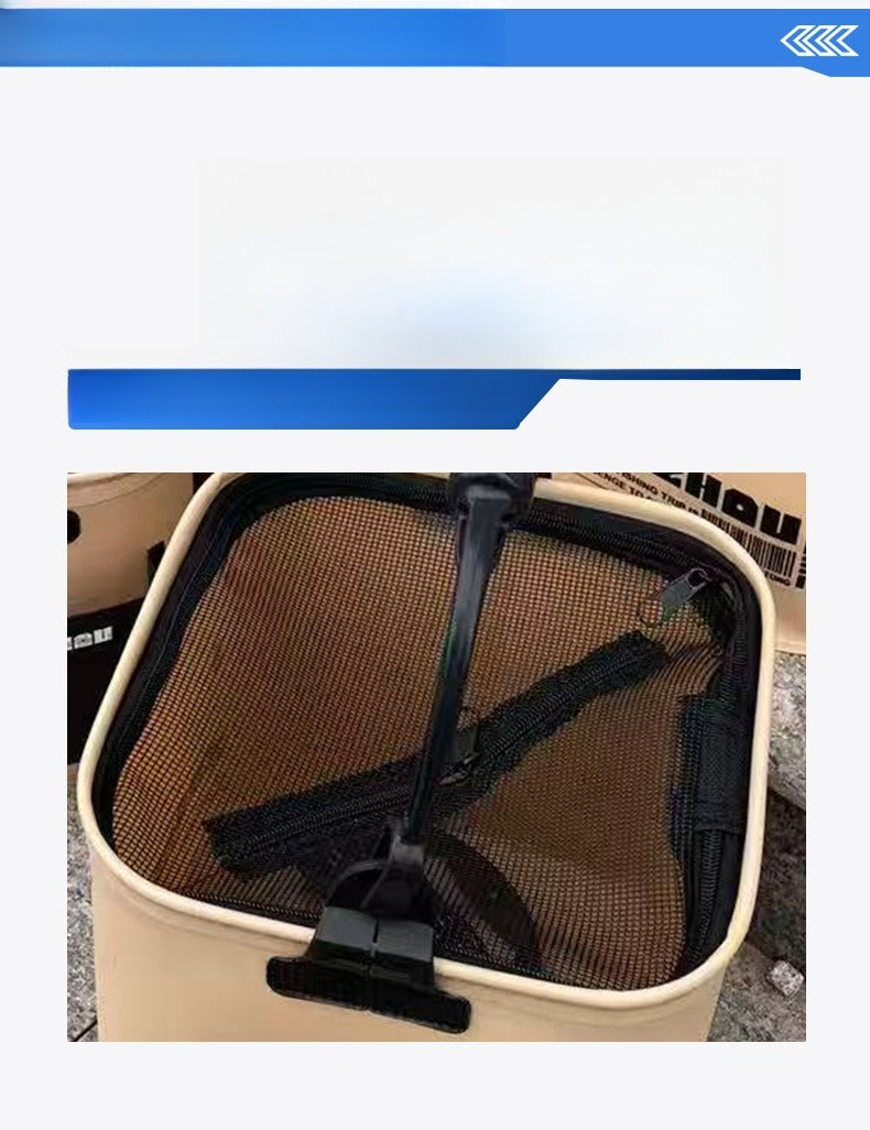 A234  Foldable Fishing Bucket for Lure Fishing, EVA Square Fish Bucket with Anti-Jump Net