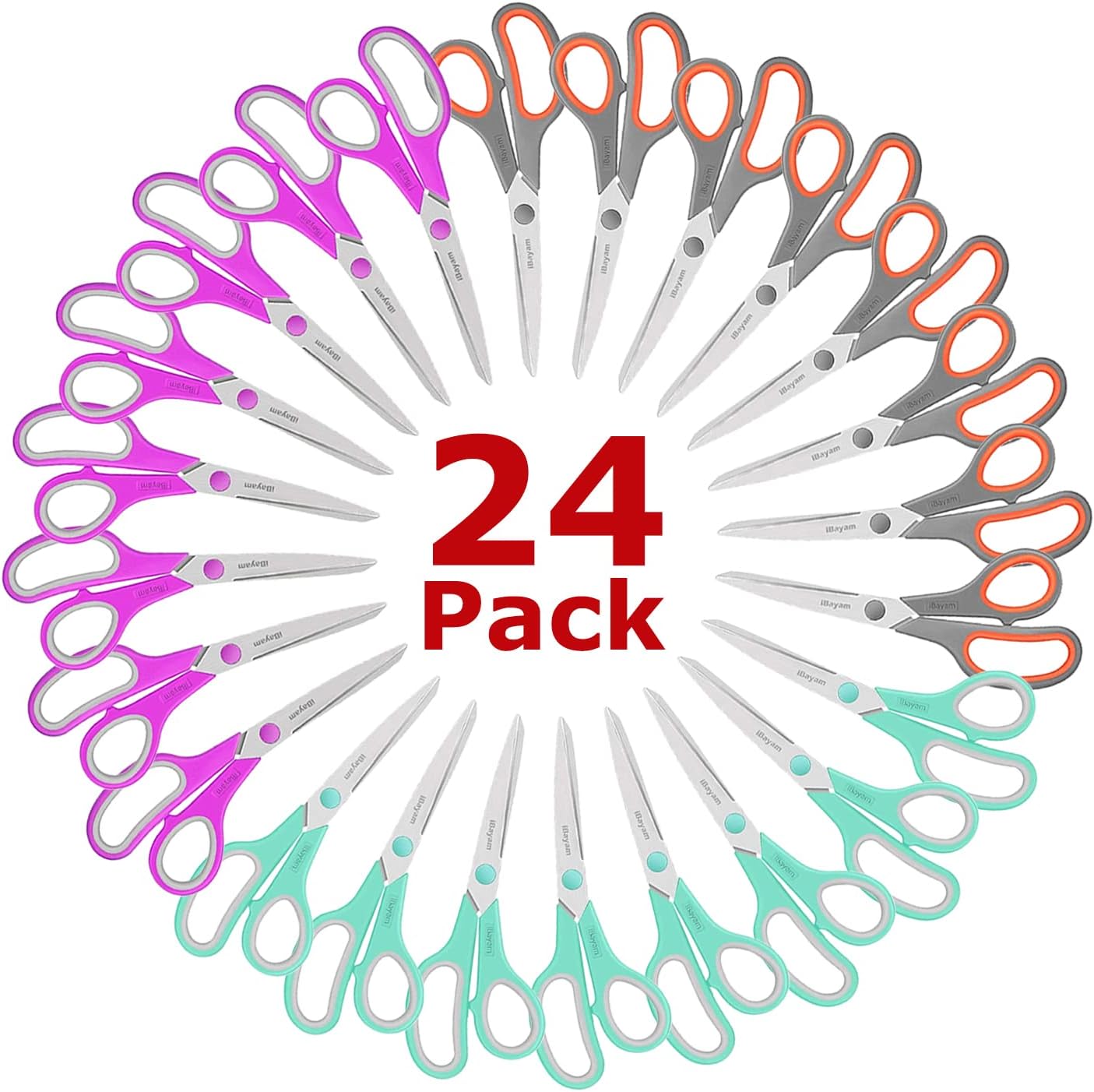 A327  Scissors, iBayam 8" All Purpose Scissors Bulk 3-Pack, Ultra Sharp 2.5mm Thick Blade Shears Comfort-Grip for Office Desk Accessories Sewing Fabric Home Craft Teacher School Supplies, Right/Left Handed
