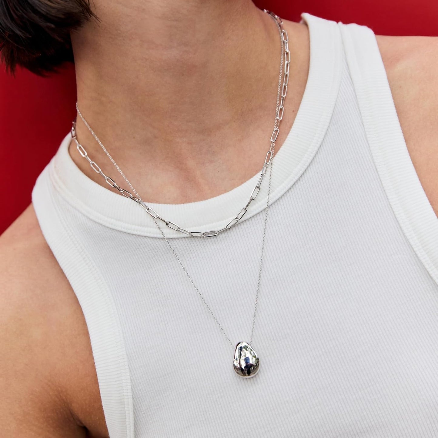 Pebble Pendant Necklace—14K Gold-Plated & Rhodium-Plated Silver Fashion Teardrop Necklace with Lobster Clasp—Hypoallergenic Materials, Water-Resistant & Sweat-Proof, Jewelry That Never Fades