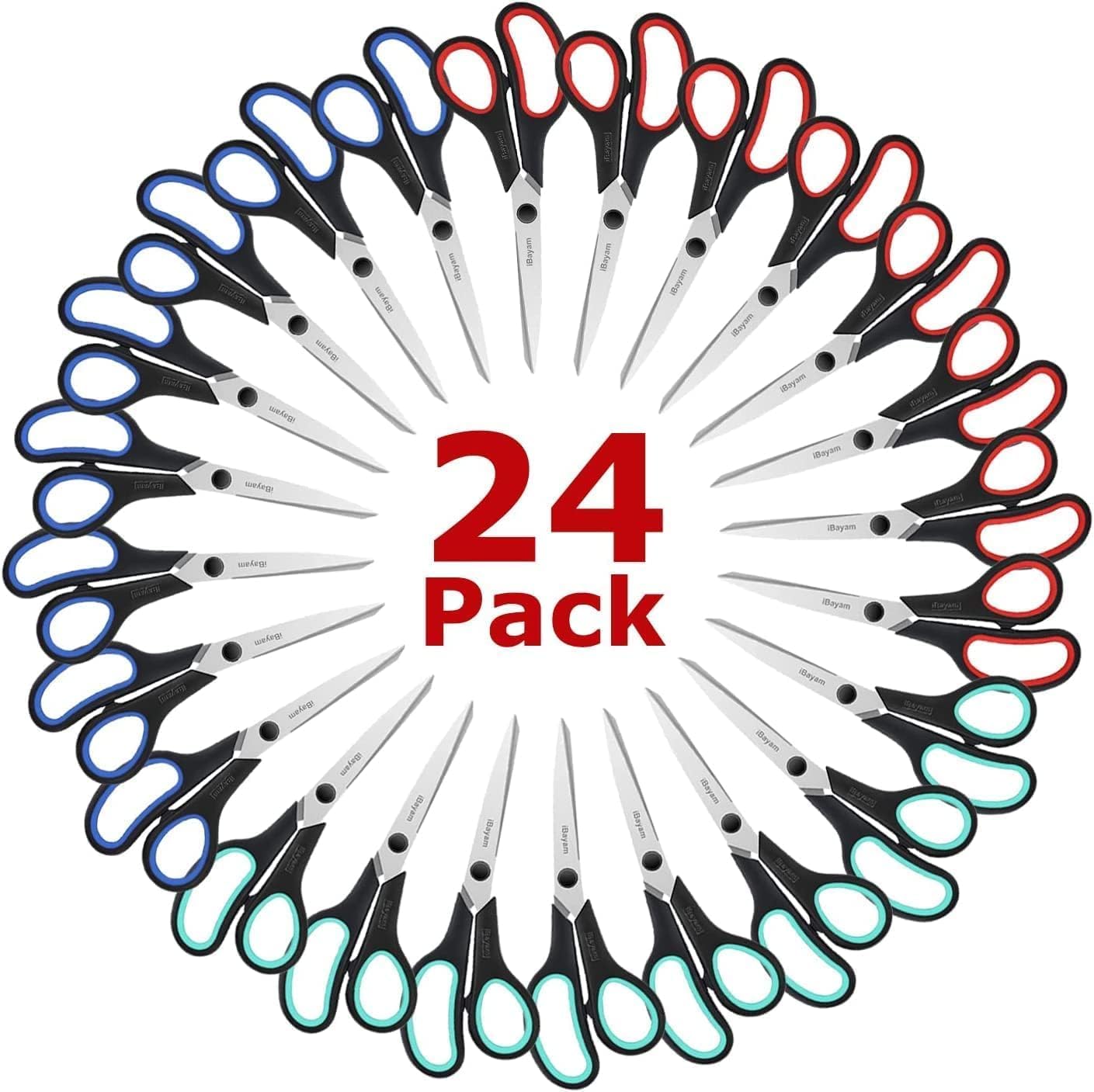 A327  Scissors, iBayam 8" All Purpose Scissors Bulk 3-Pack, Ultra Sharp 2.5mm Thick Blade Shears Comfort-Grip for Office Desk Accessories Sewing Fabric Home Craft Teacher School Supplies, Right/Left Handed