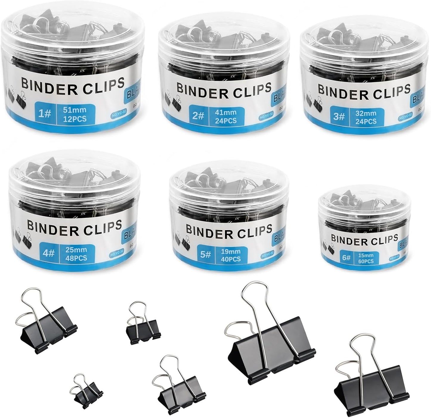 A324  208 PCS Binder Clips Paper Clamps Assorted Sizes, Metal Paper Binder Clip, Black Binding Paperwork Clamp Bulk, School Teachers Office Supplies
