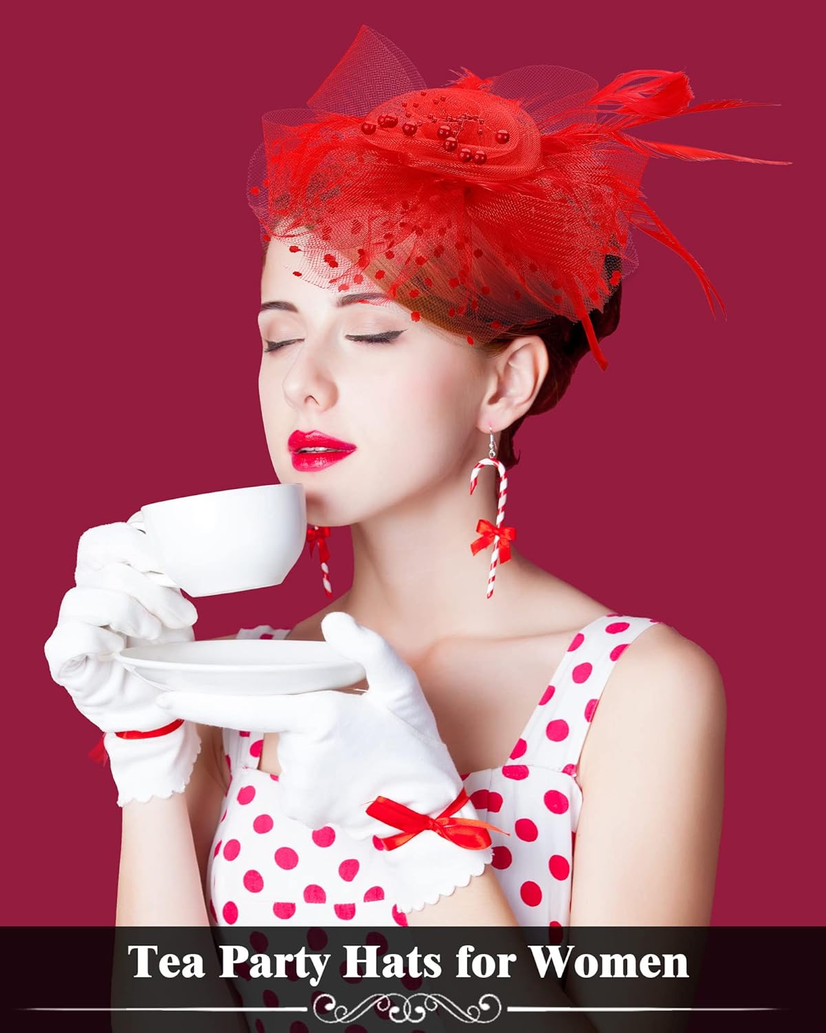 A364  - 6 Pcs Fascinators Hat Tea Party Headwear Mesh Ribbons Feather on a Headband and a Clip Derby Flower Hat for Girl Women