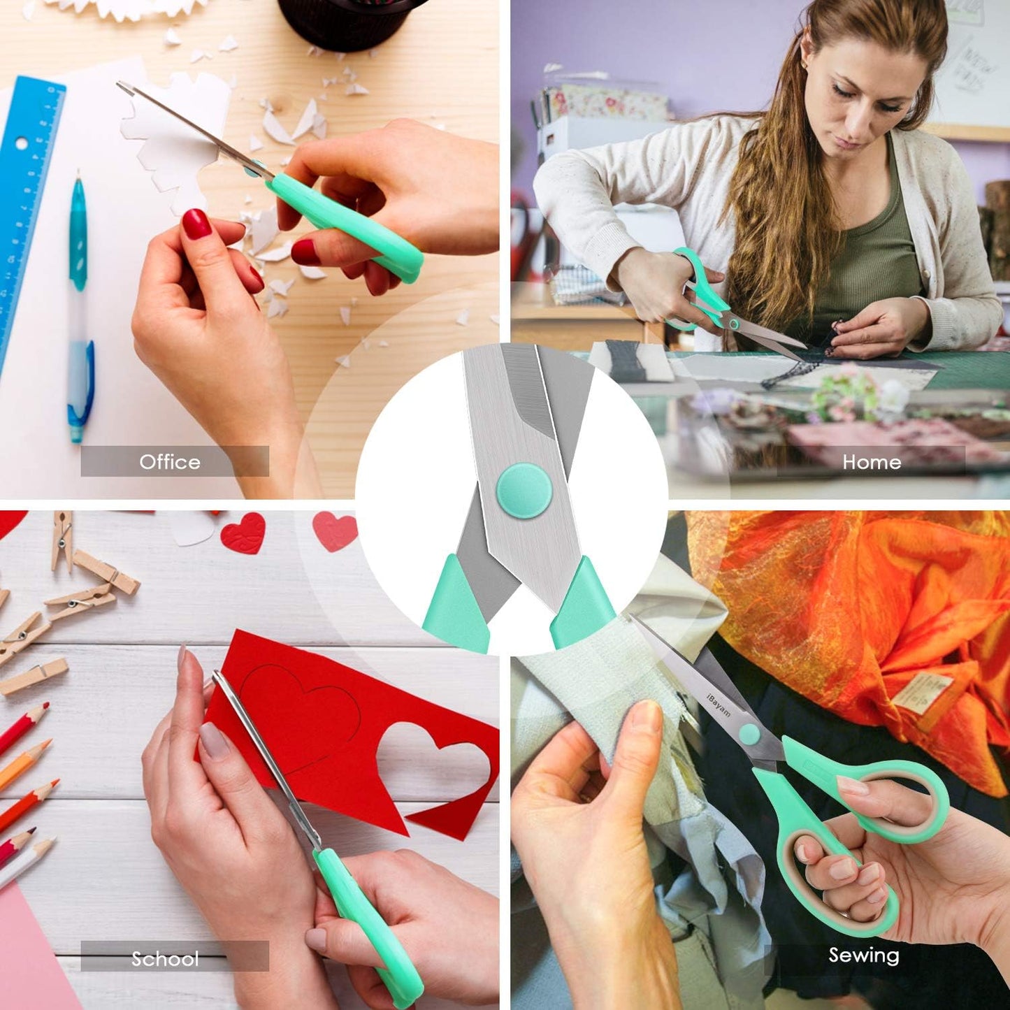 A327  Scissors, iBayam 8" All Purpose Scissors Bulk 3-Pack, Ultra Sharp 2.5mm Thick Blade Shears Comfort-Grip for Office Desk Accessories Sewing Fabric Home Craft Teacher School Supplies, Right/Left Handed