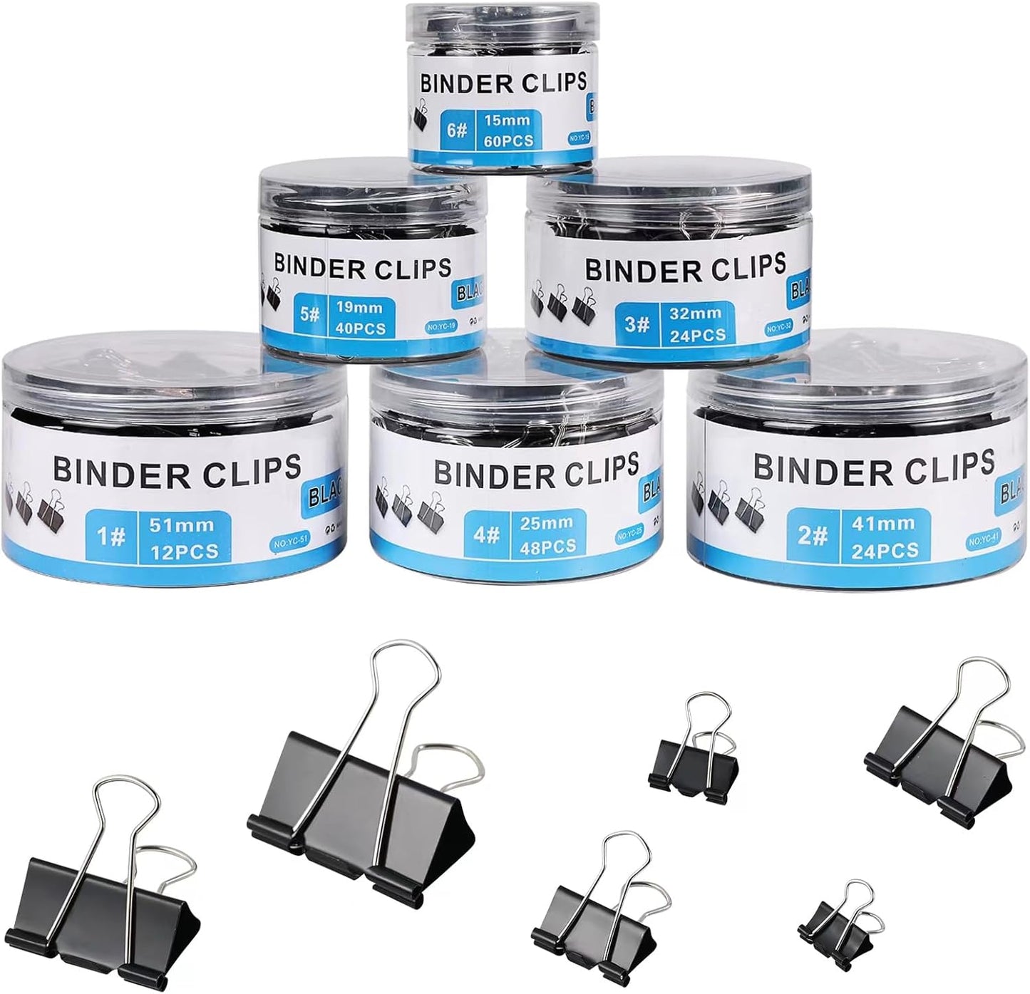 A324  208 PCS Binder Clips Paper Clamps Assorted Sizes, Metal Paper Binder Clip, Black Binding Paperwork Clamp Bulk, School Teachers Office Supplies
