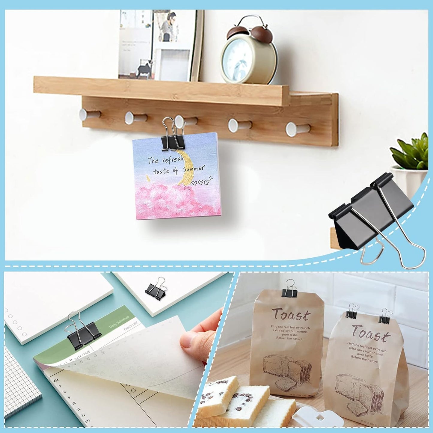 A324  208 PCS Binder Clips Paper Clamps Assorted Sizes, Metal Paper Binder Clip, Black Binding Paperwork Clamp Bulk, School Teachers Office Supplies
