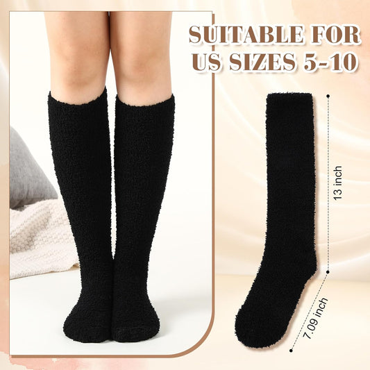 6 Pairs Knee High Cozy Fuzzy Socks for Women Soft Warm Long Pl
