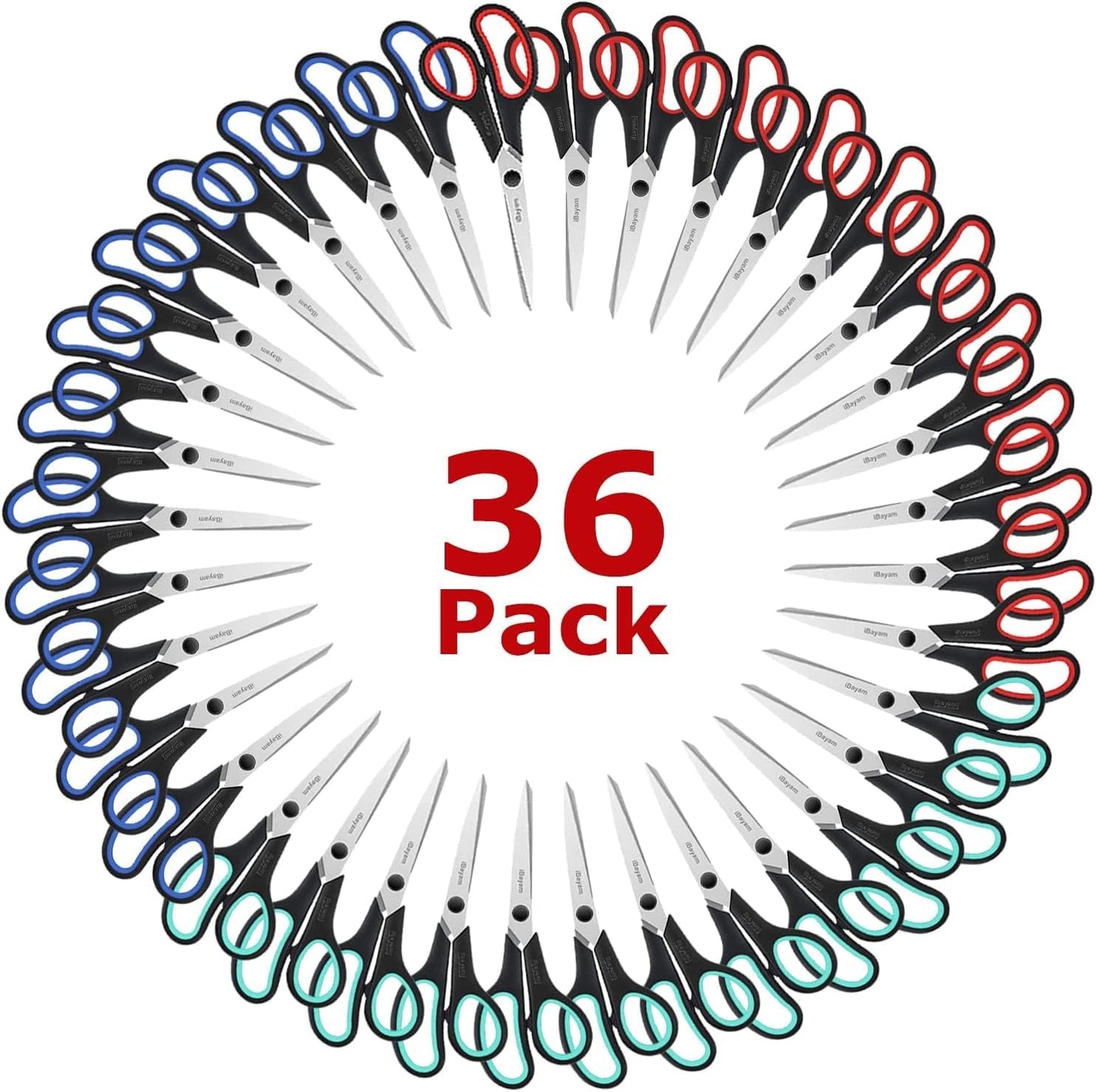 A327  Scissors, iBayam 8" All Purpose Scissors Bulk 3-Pack, Ultra Sharp 2.5mm Thick Blade Shears Comfort-Grip for Office Desk Accessories Sewing Fabric Home Craft Teacher School Supplies, Right/Left Handed