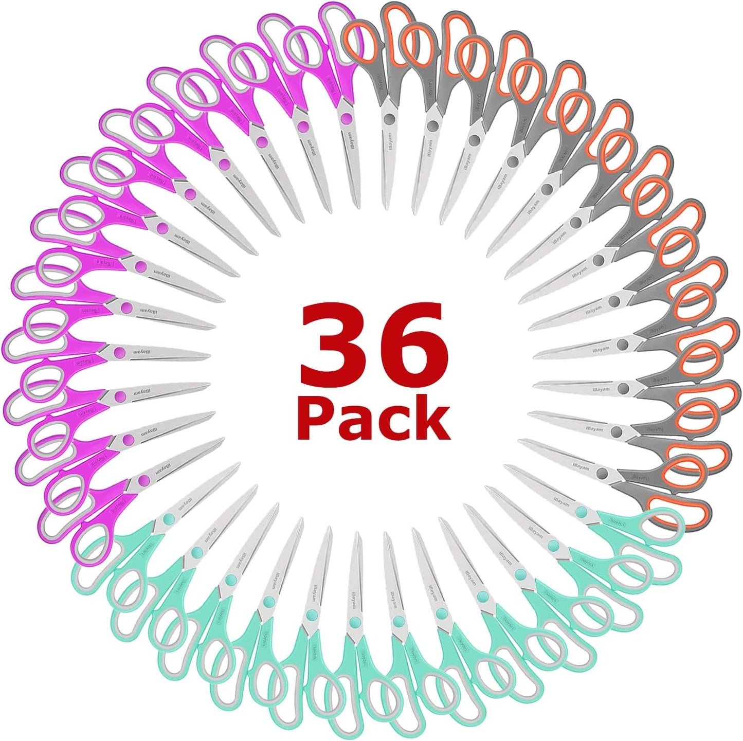 A327  Scissors, iBayam 8" All Purpose Scissors Bulk 3-Pack, Ultra Sharp 2.5mm Thick Blade Shears Comfort-Grip for Office Desk Accessories Sewing Fabric Home Craft Teacher School Supplies, Right/Left Handed