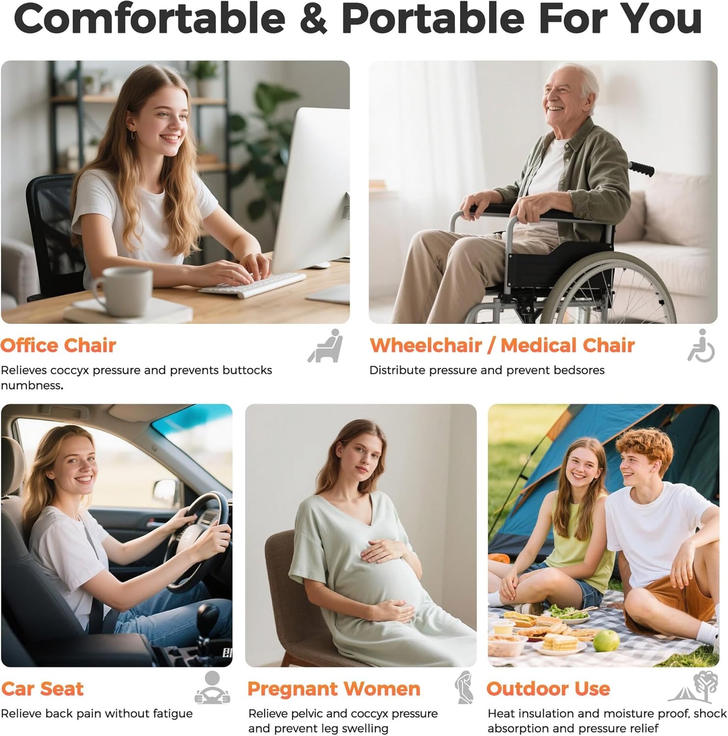 Upgrade Airplane Seat Cushion with No External Air Pump, Inflatable Seat Cushion for Long Flights, Portable Wheelchair Cushions, Adjustable Air Cushion with Non-Skid Bottom Relief Discomfort in Coccyx