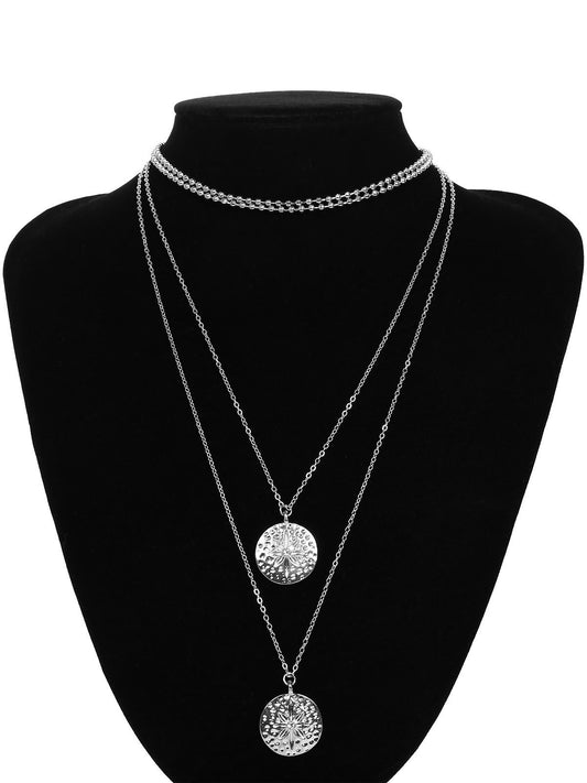 Vintage Brushed ID Engraved Multi-Layer Long Necklace, Fashion Versatile Pendant Jewelry