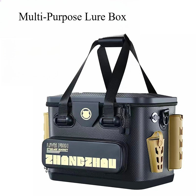 A239  Thickened Fishing Live Fish Box, Hard Shell Rod Holder, Portable Backpack & Handheld Multifunction Fishing Bucket